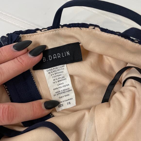 B Darlin Navy Blue Lace Strappy Halter Glitter Fit & Flare Dress Junior's 7/8 - Picture 9 of 9